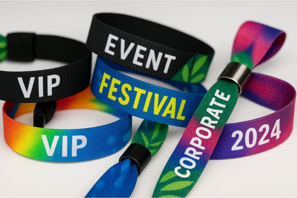 A selection of fabric wristbands that are used for admission